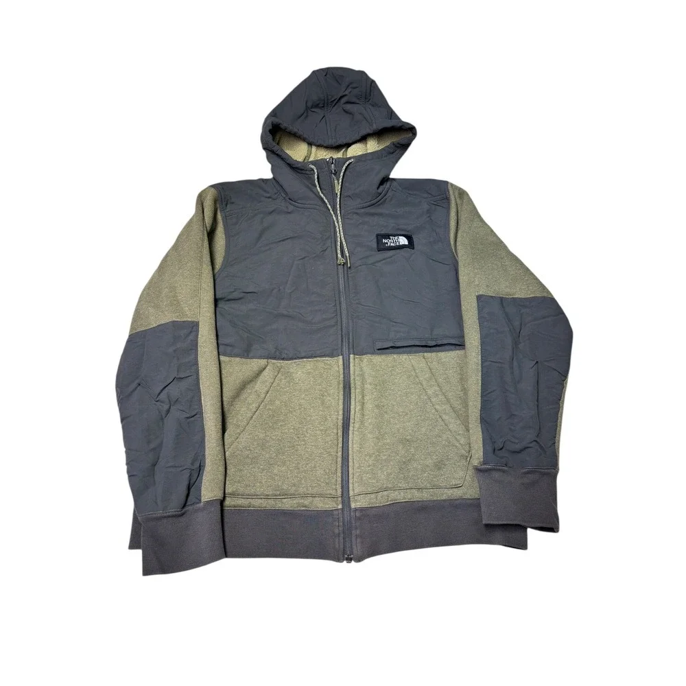 The North Face Mens M Grey‎ Khaki Sherpa Lined Full Zip Hoodie Jacket